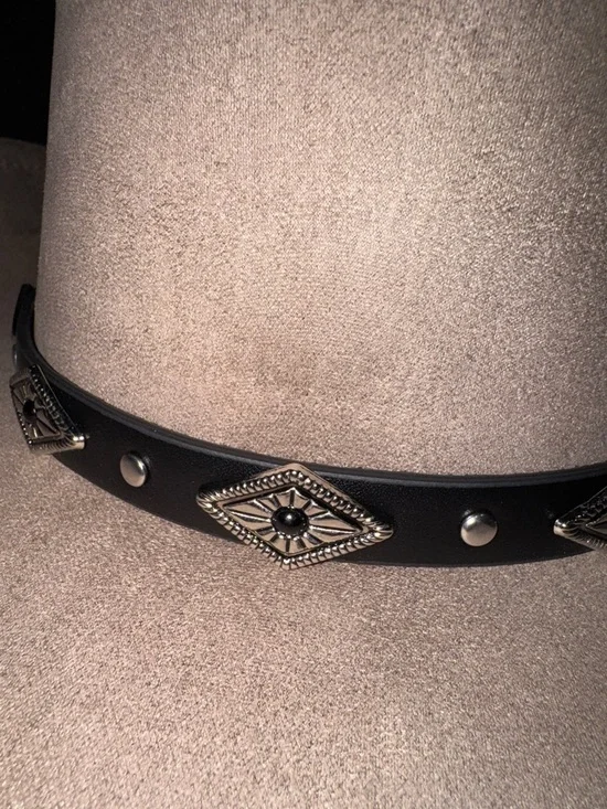 Suede Western Fedora Hat in Taupe with Studded Band - Picture 7 of 12